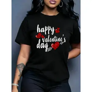 women's Valentine's Day pattern T-shirt, red glitter heart arrow design  Casual short-sleeved T-shirt, very suitable for Valentine's Day celebrations and gifts for girlfriends and lovers