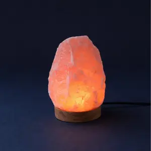 Small Himalayan Salt Lamp with wooden base, USB LED Light, Wood Base