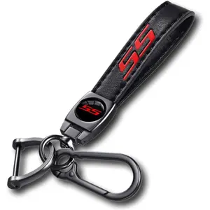 Leather Car Key Chain Metal Car Keyring Accessories Replacement with Suit for Chevy Camaro SS Cars Accessories, Keychain Keyring Family Present for Camaro SS Owners
