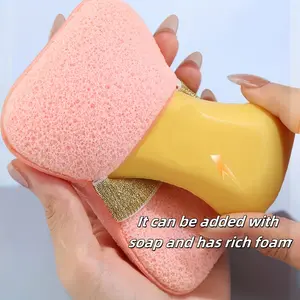 Elastic Soap Holder + Loofah Bath Sponge Non-Slip Exfoliating Storage Rack Adjustable Hanging Rope Suitable for Bathtub Shower Pink Blue Design Universal Standard Soap Bar Wet Area Hygiene Storage Solution, Bath Sponge For Shower, Shower Sponge