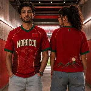 Morocco Soccer Jersey, Morocco Football Fan Shirt, Red Moroccan Flag Team Jersey for Men Women