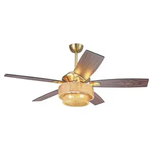 52-Inch Danube Farmhouse DC Motor Golden Downrod Ceiling Fan with Light
