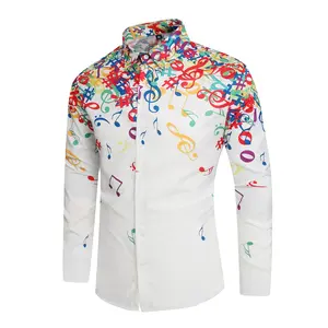 Junbaoss Men's Musical Note Print Long Sleeve Shirt - Colorful Music Symbol Button Down Shirt for Music Lovers, Casual Party Dress Shirt  Stylish Classic