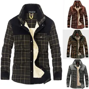 Men's Long Sleeve Sherpa Lined Plaid Jacket Button Down Fleece Coats for Outdoor Warm Wear