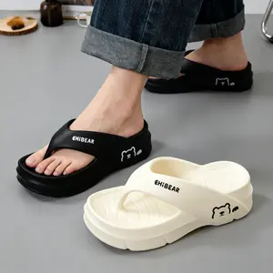 Women's EVA Flip-Flops with Cute Bear Patterns Soft Soles Comfortable Non-Slip Sandals for Beach Home Walking Shoes White