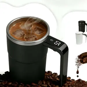 Rechargeable Magnetic Self-Stirring Thermal Tumbler with LED Temp Display, Leakproof Silicone Lid, ABS Material, USB-Cordless, 0-500 ml, Office Desks Minimalist Kitchenware Drinkware Coffee Travel Mug Tech Gift