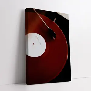 Red Vinyl Record  Art, Turntable Photography Print, Minimalist  Poster, Retro Album Decor, Audiophile Gift, Modern  Room  Art, Vinyl Lover Artwork wooden frame canvas print Wall music