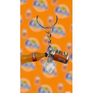 Fanta Orange Keychain - Resin & Metal Crafted Design with Bottle and Glass Element, Functional Gift Idea