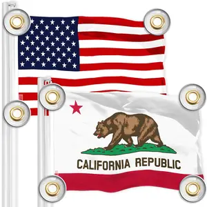 G128 Combo Pack: American USA Flag 3x5 Ft & California CA  3x5 Ft | Both LiteWeave Pro Series Printed 150D Polyester, 4 Corner Brass Grommets, Perfect For Balcony/Wall