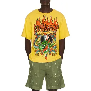 Ed Hardy Dragons Boxy Rhinestone Tee in Mustard