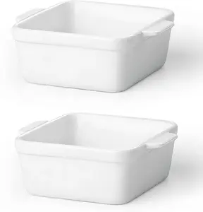 Set of 2 5x5 Small Ceramic Baking Dish for Oven, 28 Oz Individual Casserole Dish with Handles, Mini Baking Dish for Lasagna, Brownies, Desserts & Reheating, Oven Microwave Dishwasher Safe