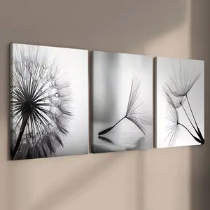3-Piece Wood Frame Canvas, Minimalist Dandelion Trio Decorative Poster, Modern Art, Waterproof, Home Office Wall Art
