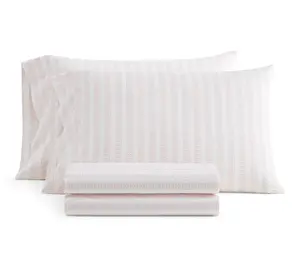 Martha Stewart Leaf Stripe White/Peach Cotton Twin Sheet Set