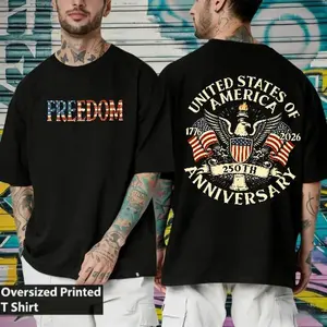 Freedom USA 250th Anniversary Double-Sided Print T-Shirt for Women and Men, Patritotic American Eagle Shirt, 4th of July Apparel, Vintage Indepence Day Shirt, American Flag 2 Sides Unisex Tee,Size S-5XL