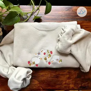 Strawberry Duck Embroidered Crewneck Sweatshirt, Cute Cottagecore Bird Pullover with Floral Fruit Detail, Cozy Summer Gift for Her, Whimsical Casual Sweater