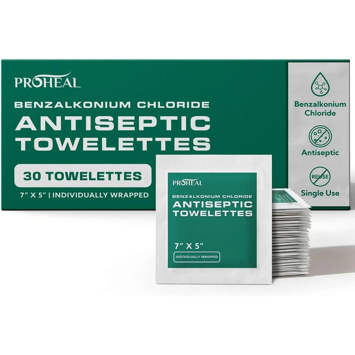 BZK Antiseptic Wipes, 30 Count - 7"x5" Individually Wrapped Benzalkonium Chloride Antiseptic Towelettes - Alcohol Free for Minor Cuts, Scrapes, Burns, and More