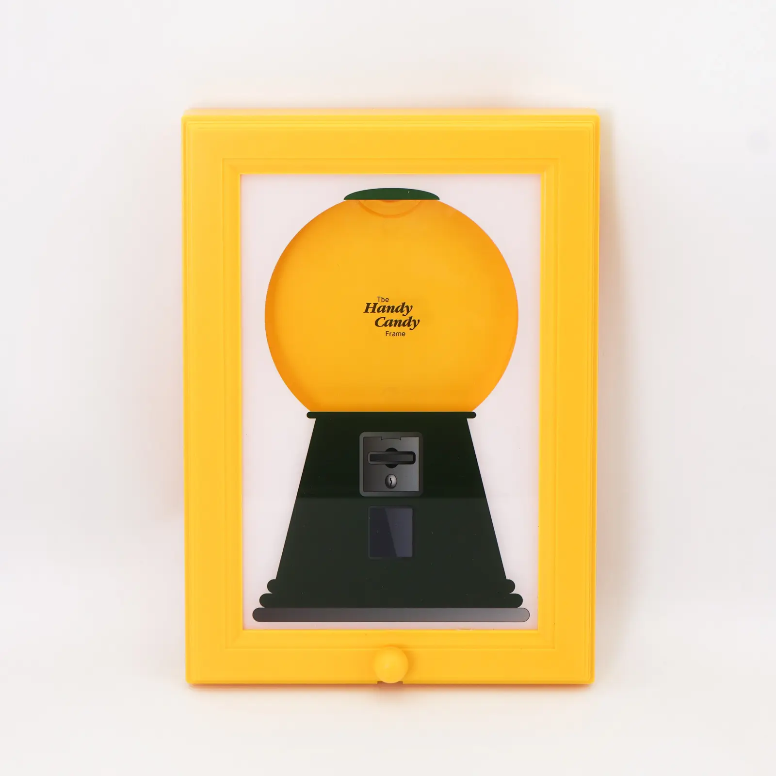 Wall-Mounted Square Candy Frame Photo Dispenser, Durable Plastic Home Decor, Cordless Energy-Efficient Snack Dispense, Bright Yellow-Green, Suitable for Kitchen, Living Room (Candy/Nut/Pet Snack Compatible), Wall Mount