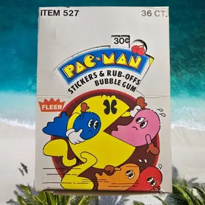 Fleer Pac-Man Trading Cards Item 527 36 Ct Stickers Rub-Offs Bubble Gum Collectible Game