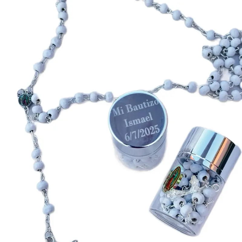 12pcs Personalized and Versatile Unisex Bead Rosaries with Cross Charm Necklace Pendant, Free Bags Included, White Baptism Guest Favors, Festive Party Supplies Gifts