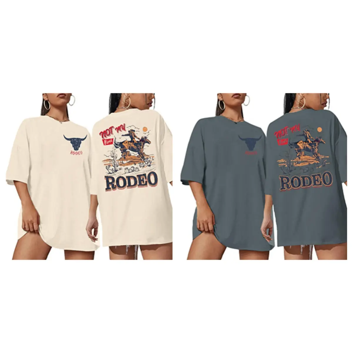 DUTUT Not My First Rodeo Shirt Women Cowgirl Oversized Vintage Country Concert Western T Shirts Cow Skull Graphic Tees Top