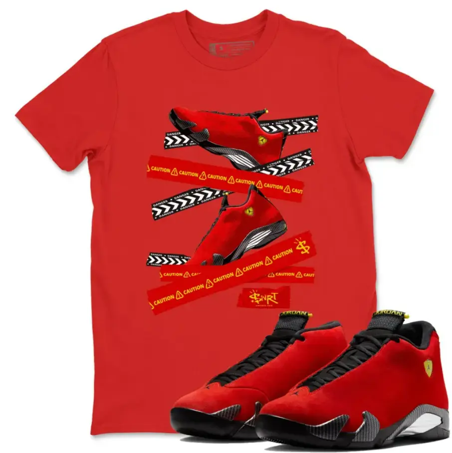 Caution Tape Unisex Shirts To Match Jordans AJ14 Challenge Red, Jordans 14 Challenge Red Outfit, Trending Shirts, Top Tshirt