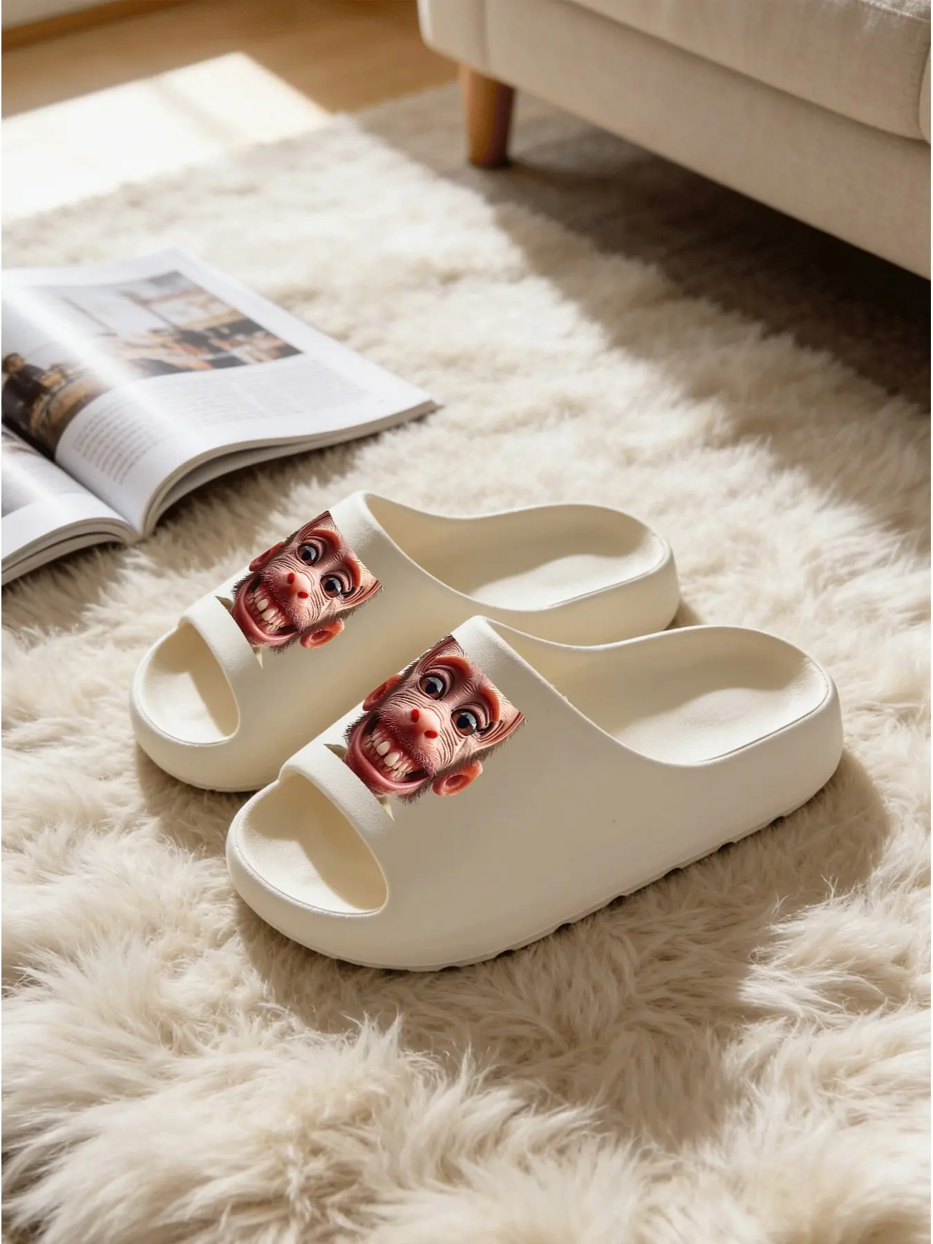 Funny Monkey Print Cloud Sandals, Casual Eva Material, Medium Width, All Seasons, Less Than Ankle Height, Fun Home Slippers