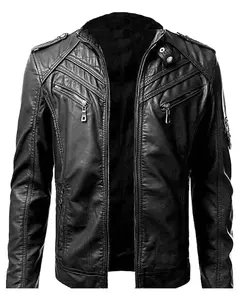 Men's Stylish Slim Fit Biker Genuine Leather Black Quilted Jacket