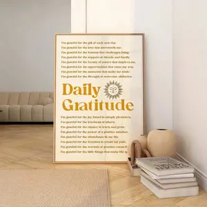 Daily Gratitude Quote Canvas Painting in Typography Style – A Positivity-Focused Wall Art Print Available Unframed, Ideal for Dorm, Office, Bedroom, WFH Spaces, Yoga Studios, or Schools as an Uplifting Decor Gift.
