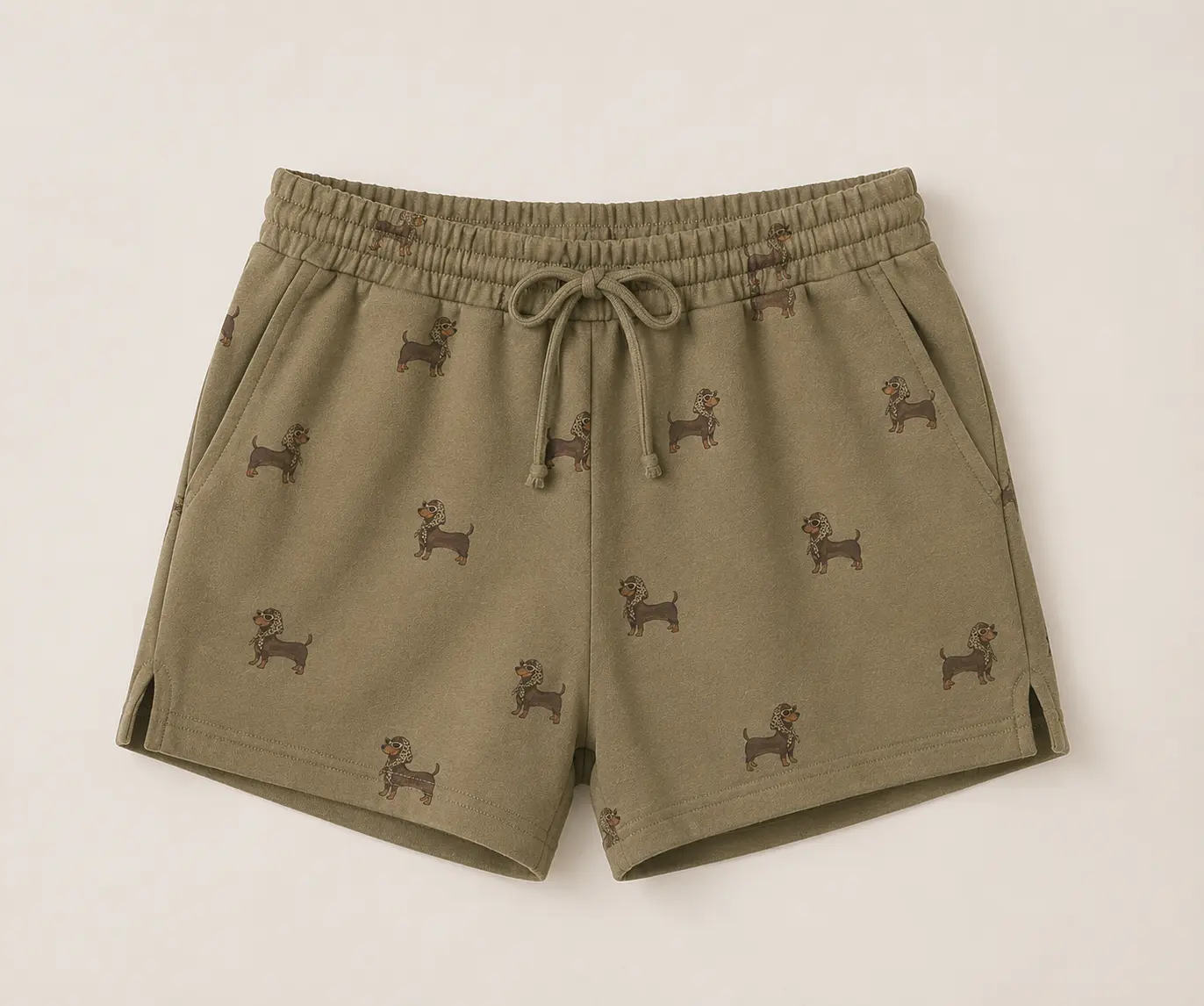 Dachshund cutie olive shorts