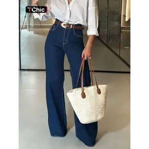 Women's denim jeans elastic narrow fit loose pants, all season casual plain color, comfortable elastic materialRAIMENTRY
