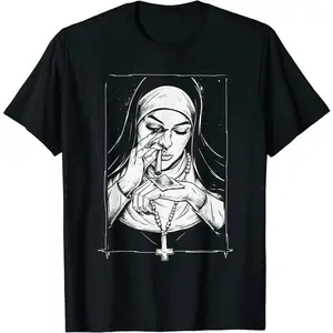 Vintage Devil Unholy Nun T Shirt Harajuku Casual New Arrival Tshirt Summer Men Printed T Shirt Casual Cool T-shirt Male Tops