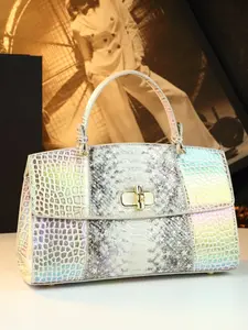 Vibrant Snake Print Crocodile Pattern Handbag, Luxurious Single Shoulder Bag, High-End Commuter Crossbody Bag, Versatile Locking Female Bag