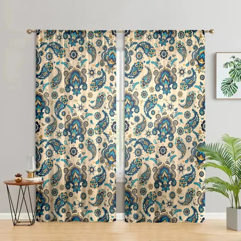 2 pieces, elegant Paisley pattern printed curtains, bohemian style flowers, pole pocket style, semi sunshade, suitable for home living room, bedroom, balcony, kitchen, study and shower window decoration, anti privacy, easy to clean.