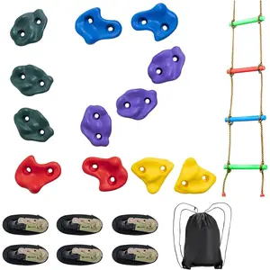 VEVOR Ninja Tree Climbing Kit, 12 Rock Climbing Holds with 6.6FT Rope Ladder & 6 Ratchets, Large Climbing Rocks for Kids & Adults Outdoor Backyard Ninja Tree Obstacle Course Training