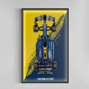 【Car Not Included】Display Wallboard for Technic Oracle Red Bull Racing 42206 RB20  Car with LED Light, Compatible with  Car Display, Gift Ideas for Car Wall Mount Lover, Only Frame