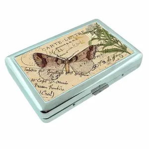 Postage Calligraphy Butterfly Metal Case Wallet