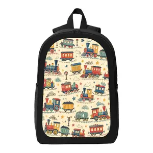 Cartoon Color Train Theme Backpack Lightweight Casual Backpack with Zip Closure Adjustable Straps, Applicable to for Women and Men