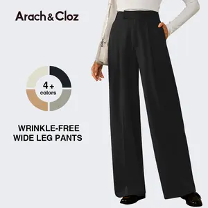 Arach&Cloz Women's Wrinkle-Free Pleated Business Wide Leg Pants Spring 2026