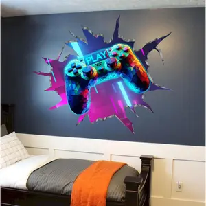 Large   Wall  (35.8"x32.4"), Gaming Break Through The Wall Vinyl Wall Stickers for  Lover, Removable Video  Artwork for Boys Playroom Bedroom Decor