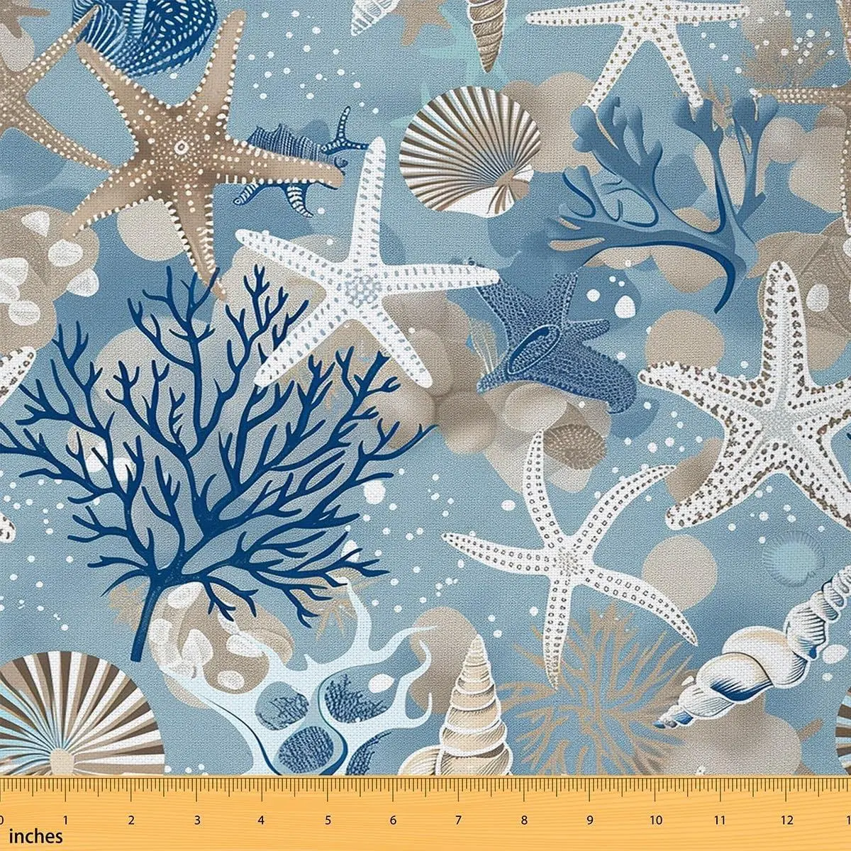 Starfish Fabric,Hawaii Sealife Soft Flannel Polyester No Stretch Fabric,Conch Shell Coral Decorative Cloth,Light Blue Khaki Crafts & Sewing Supplies DIY Fabric