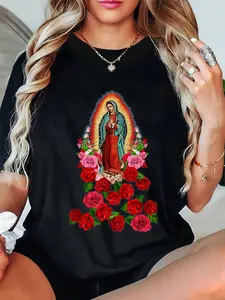 100% Cotton Virgin Mary Our Lady Of Guadalupe Catholic Saint T-Shirt Casual Short Sleeve Shirt