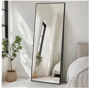 71"x26" Full Length Rectangular Mirror Wall or Leaning Aluminum Alloy Frame with Stand Black