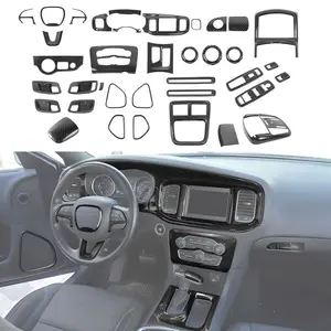 37x Car Interior Center Navigation Dash Panel Cover Trim Kit for Dodge Charger 2015+ Accessories Balck Carbon Fiber sticker console decoration Vehicle