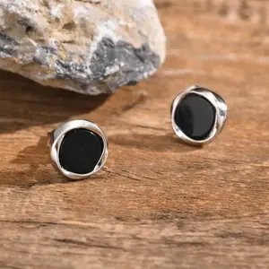 Small Huggies Earrings for Men Boys,Black Round Metal Stud Earrings,Hip Hop Jewerlry Gifts