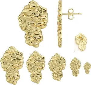 Rough Shape Nugget Earring Unisex Hip Hop Iced 14K Gold plated Stud Fashion Earrings 10mm 12mm 15mm 16mm