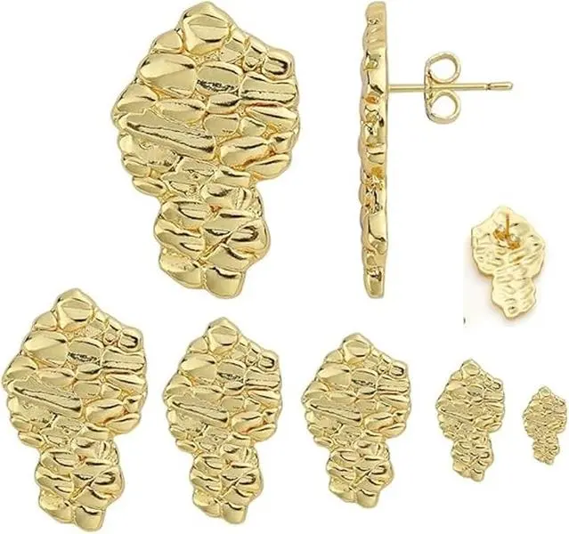 Rough Shape Nugget Earring Unisex Hip Hop Iced 14K Gold plated Stud Fashion Earrings 10mm 12mm 15mm 16mm Rough Shape Nugget Earring Unisex Hip Hop Iced 14K Gold plated Stud Fashion Earrings 10mm 12mm 15mm 16mm