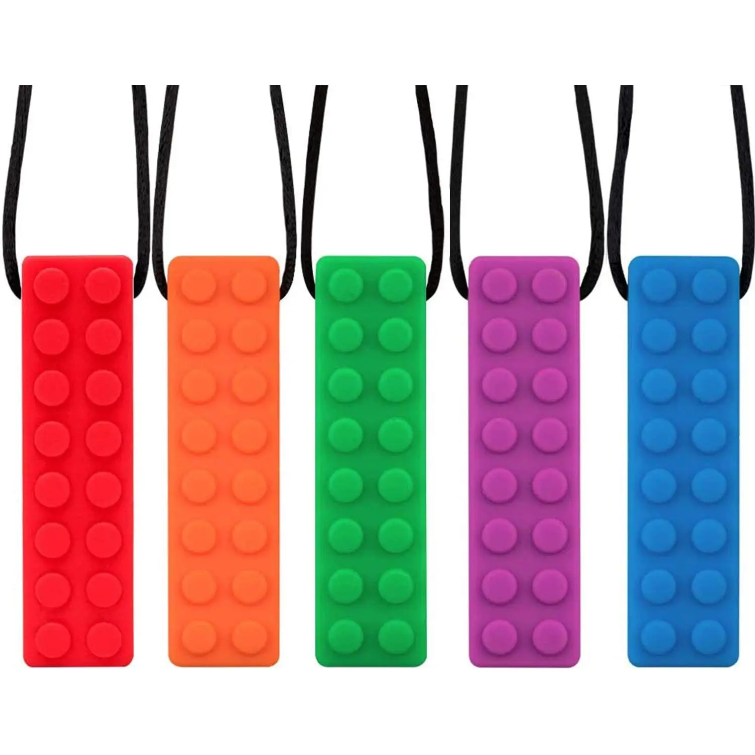 L-NKL15 Chew Necklace, Sensory Chew Necklace Bundle for Kids with Teething, ADHD, Autism, Biting Needs, Oral Motor Chewy Teether, Silicone Necklace Made from Food Grade Silicone Safety, for Boys&Girls(5 PCS)