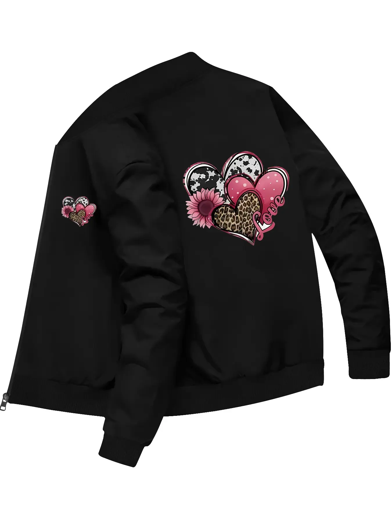 Fashion Trendy Women's Baseball Jacket with Heart and Sunflower Print for Daily Casual Street Style Outfits