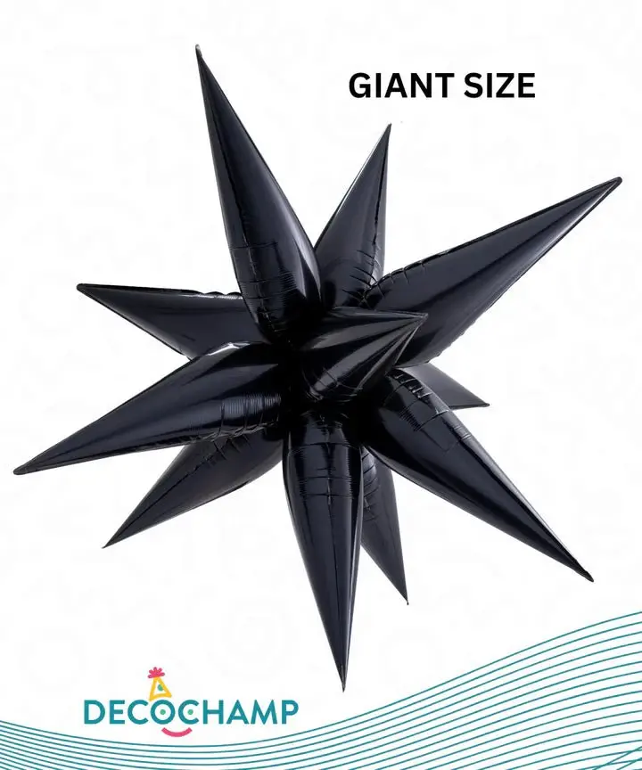 DecoChamp DecoStarburst 60" Foil Balloon - Black Geometric Burst Pattern, Festive & Party Home Supplies for Event Decor Boxes