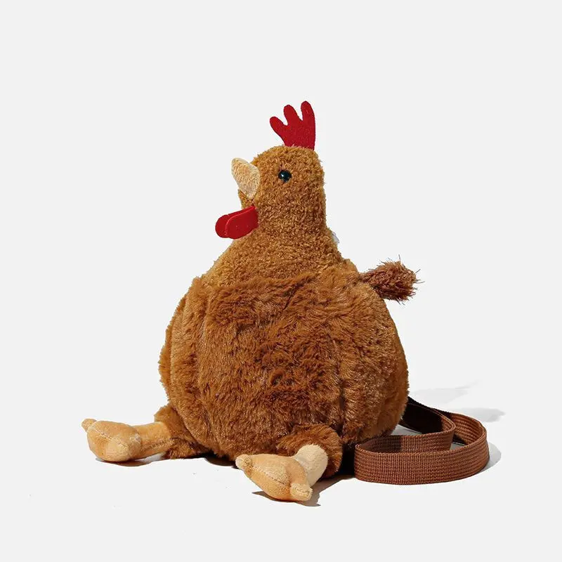 Quirky Hen Plush Crossbody Bag, Novelty Chicken-Shaped Stuffed Shoulder Purse, Funny Rooster Sling Bag, Cute & Whimsical Women's Plush Backpack